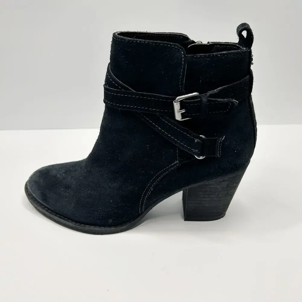 SAM EDELMAN Myra Burnished Leather Ankle Booties Black‎ Suede Buckle Boots Sz 7